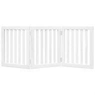 Сгъваема преграда за кучета 3 панела бял 150 см тополово дърво