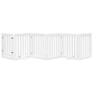 Сгъваема преграда за кучета с врата 6 панела бял 300 см топола
