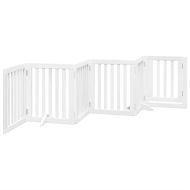 Сгъваема преграда за кучета с врата 6 панела бял 300 см топола