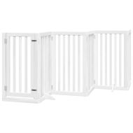 Сгъваема преграда за кучета с врата 6 панела бял 300 см топола