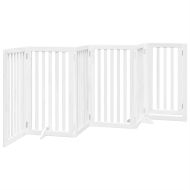 Сгъваема преграда за кучета с врата 6 панела бял 300 см топола