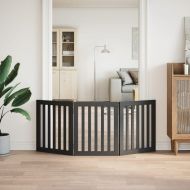 Сгъваема преграда за кучета 3 панела черна 150 см топола