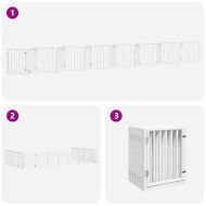 Сгъваема преграда за кучета с врата 15 панела бял 750 см топола