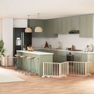 Сгъваема преграда за кучета с врата 8 панела 640 см топола