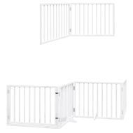 Сгъваема преграда за кучета с врата 10 панела бял 800 см топола