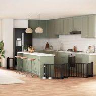 Сгъваема преграда за куче с врата 10 панела черна 800 см топола