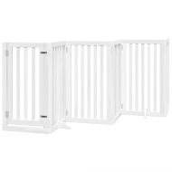 Сгъваема преграда за кучета с врата 9 панела бял 450 см топола