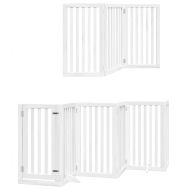 Сгъваема преграда за кучета с врата 9 панела бял 450 см топола