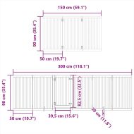 Сгъваема преграда за куче с врата 15 панела черна 750 см топола