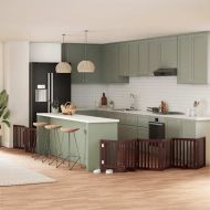 Сгъваема преграда за куче с врата 9 панела кафява 450 см топола