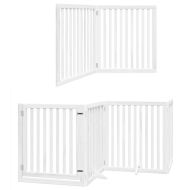 Сгъваема преграда за кучета с врата 6 панела бял 480 см топола