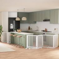 Сгъваема преграда за кучета с врата 12 панела бял 960 см топола