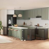 Сгъваема преграда за куче с врата 6 панела черна 480 см топола