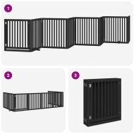 Сгъваема преграда за куче с врата 8 панела черна 640 см топола