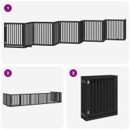 Сгъваема преграда за куче с врата 10 панела черна 800 см топола