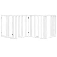 Кучешка порта с врата, сгъваема, 4 панела, бяла, 320 см, тополово дърво