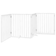 Кучешка порта с врата, сгъваема, 4 панела, бяла, 320 см, тополово дърво