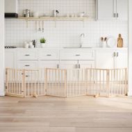 Кучешка порта с врата, сгъваема, 6 панела, 300 см, тополово дърво