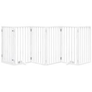 Кучешка порта с врата, сгъваема, 6 панела, бяла, 300 см, тополово дърво
