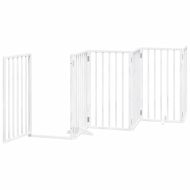 Кучешка порта с врата, сгъваема, 6 панела, бяла, 300 см, тополово дърво
