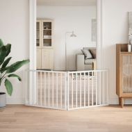 Сгъваема порта за кучета, 2 панела, бяла, 160 см, тополово дърво