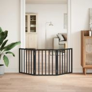 Сгъваема преграда за кучета 3 панела черна 150 см топола