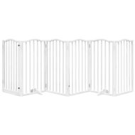 Сгъваема преграда за кучета с врата 6 панела бял 300 см топола