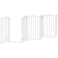 Сгъваема преграда за кучета с врата 6 панела бял 300 см топола
