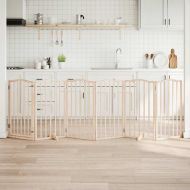 Кучешка порта с врата, сгъваема, 6 панела, 300 см, тополово дърво