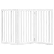 Сгъваема преграда за кучета 3 панела бял 150 см тополово дърво