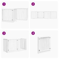 Сгъваема преграда за кучета с врата 4 панела бял 320 см топола