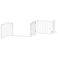 Сгъваема преграда за кучета с врата 4 панела бял 320 см топола
