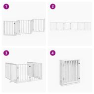 Сгъваема преграда за кучета с врата 6 панела бял 300 см топола