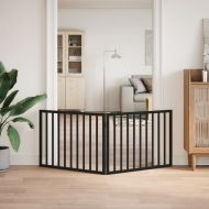 Сгъваема порта за кучета, 2 панела, черна, 160 см, тополово дърво