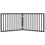 Сгъваема порта за кучета, 2 панела, черна, 160 см, тополово дърво