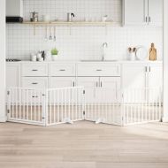 Сгъваема преграда за кучета с врата 4 панела бял 320 см топола