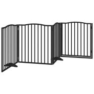 Сгъваема преграда за куче с врата 4 панела черна 320 см топола