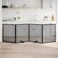 Сгъваема преграда за куче с врата 4 панела черна 320 см топола