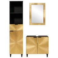 Комплект шкафове за баня с чекмедже с рафт 3 pcs Черен и златен