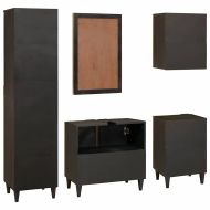 Комплект шкафове за баня с чекмедже с рафт 5 pcs Черен и златен