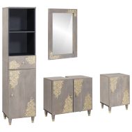 Комплект шкафове за баня 4 pcs Сив Солидно мангово дърво