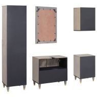 Комплект шкафове за баня 5 pcs Сив Солидно мангово дърво