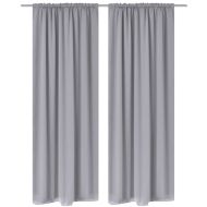 130376 2 pcs Grey Slot-Headed Blackout Curtains 135 x 245 cm