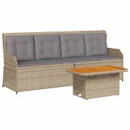 Градински комплект от 3 части с възглавници, бежов полиратан