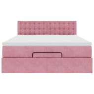 Османска легло с матрак и LED, розово, 140x200 см, кадифе