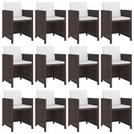 Градински комплект с възглавници, 13 части, кафяв полиратан