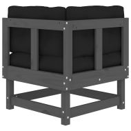 Ъглов диван с възглавници, сив, борово дърво масив