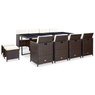 Градински комплект с възглавници, 13 части, кафяв полиратан