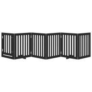 Сгъваема преграда за куче с врата 6 панела черна 300 см топола