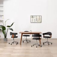 Въртящи се трапезни столове 4 бр черни извито дърво и еко кожа